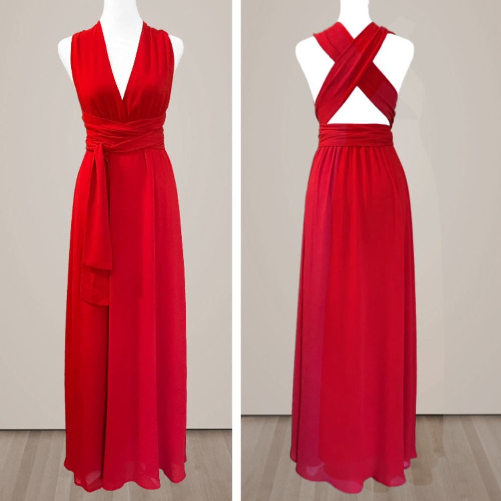 Elegant Wedding Guest /  Formal Event - Convertible Red Dress - Chiffon